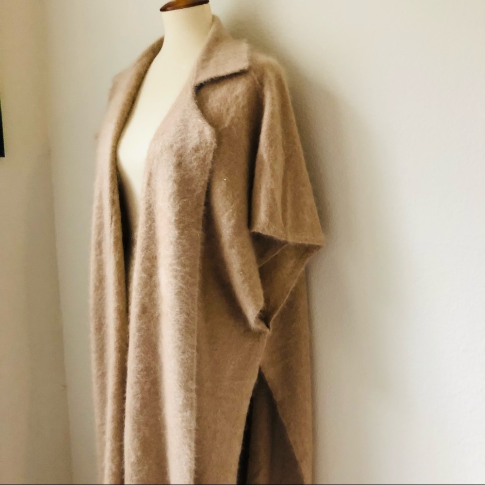 🆓 Shipping 100% Cashmere Open Front Long Coatigan- Oversized Camel Beige Wrap - Picture 7 of 11